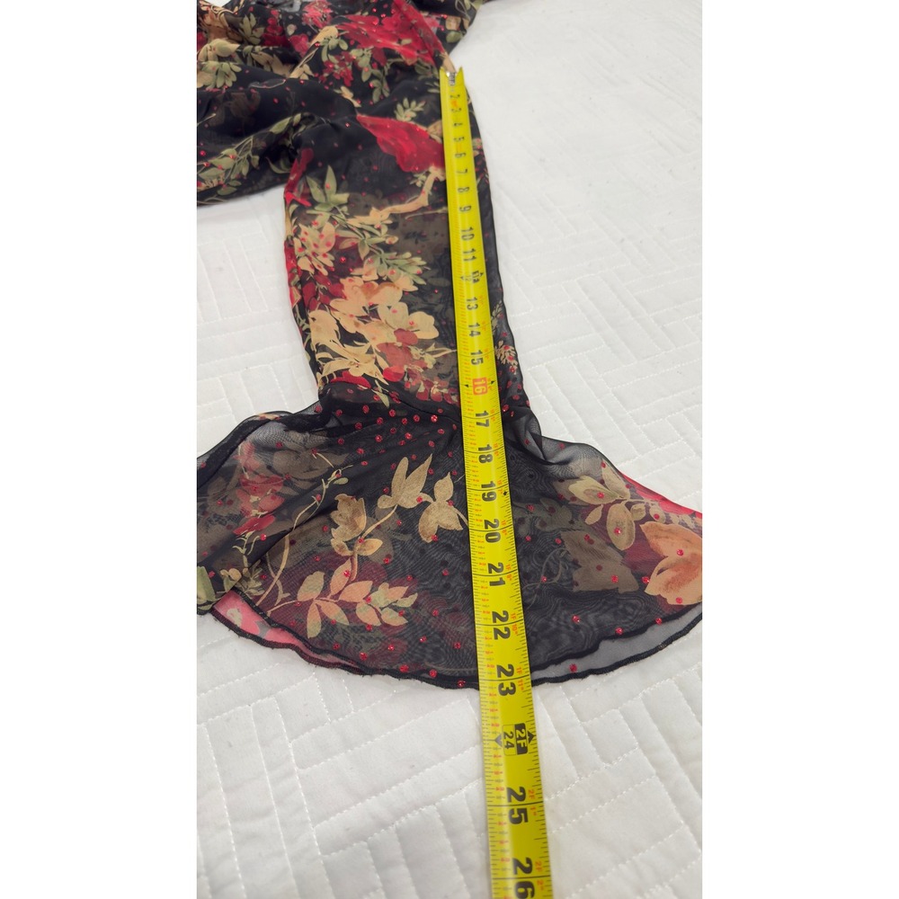 Dressbarn Vintage Sheer Floral Bell Sleeve Blouse Red Black Y2K Medium - Picture 5 of 8